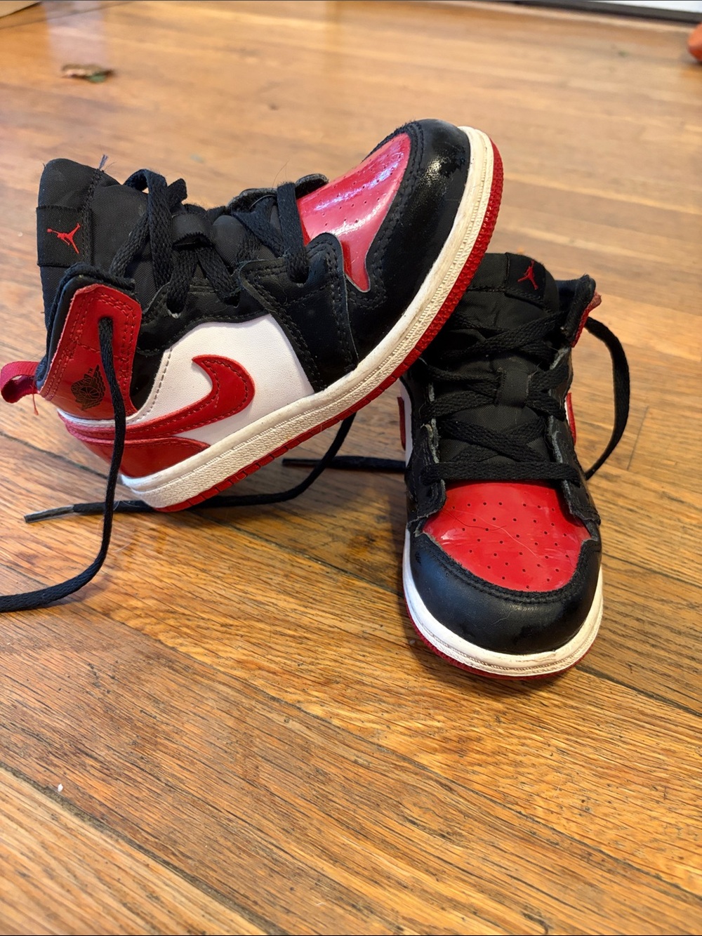 Kids Red & Black High-Top Sneakers with White Panels